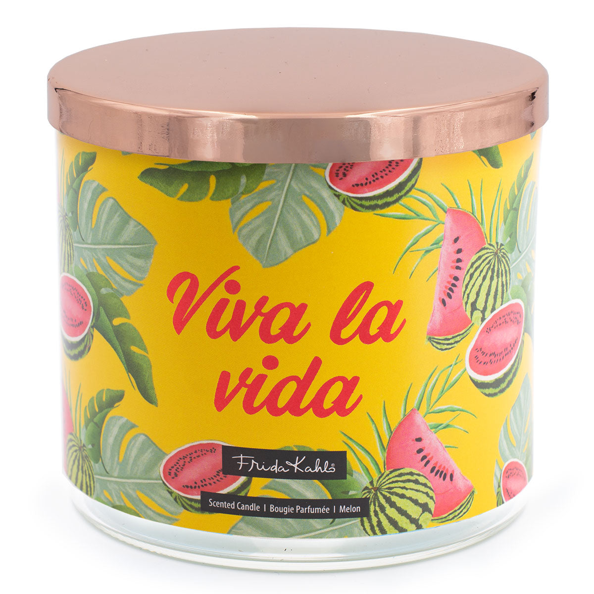 Frida Kahlo Duftkerze ‚XX‘ (400g) – Vorderseite der offiziellen Lizenzkerze mit farbenfrohem Sommerdesign. Ideal für stilvolle Wohnaccessoires, entspannende Sommerabende oder als hochwertiges Geschenk für Kunstliebhaber.