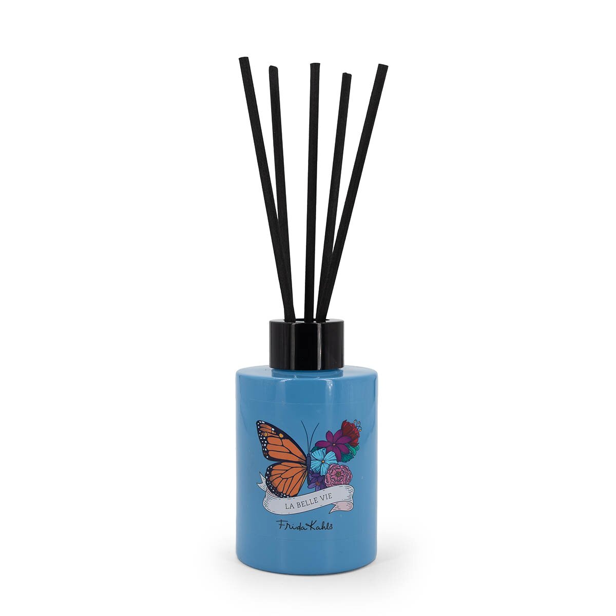 Frida Kahlo Duftstäbchen La belle vie 100ml – stilvolles Design mit Schmetterling. Blaues Glas und schwarze Bambusstäben. Raumerfrischer, der ein kreatives Geschenk & edle Dekoration ist.