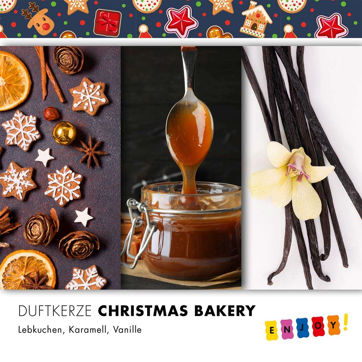 Haribo Duftkerze ‚Christmas Bakery‘ – offizielle Lizenzkerze mit den Duftnoten: Lebkuchen, Karamell & Vanille. Dekorative Wohnaccessoire oder als Geschenk für Naschkatzen.