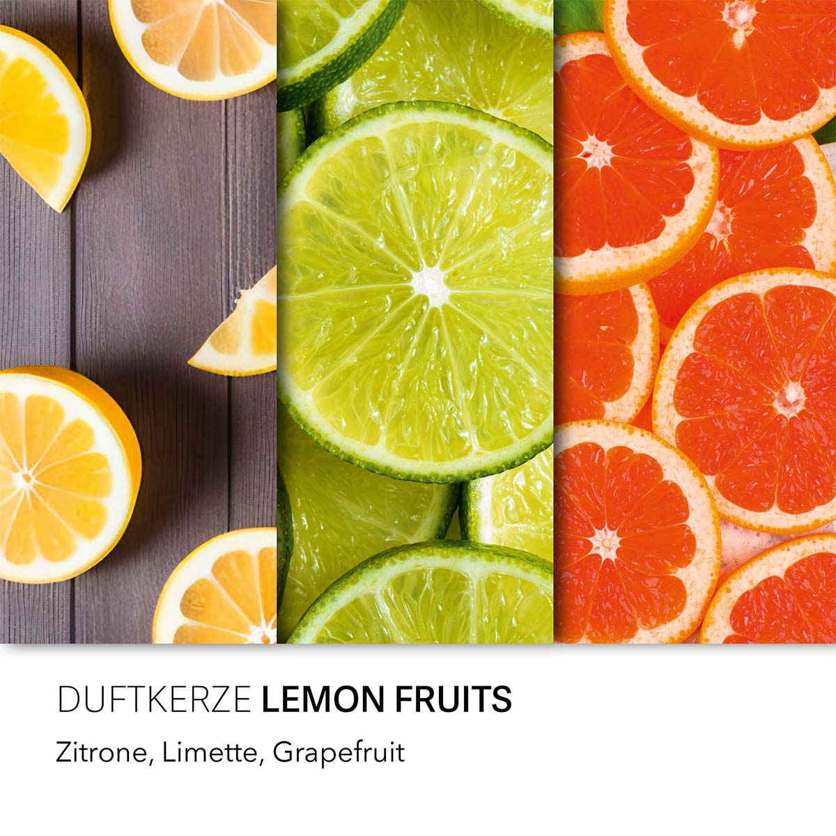 Haribo Duftkerze ‚Lemon Fruits‘ – offizielle Lizenzkerze mit den Duftnoten: Zitrone, Limette & Grapefruit. Insektenblocker und sommerliches Geschenk.