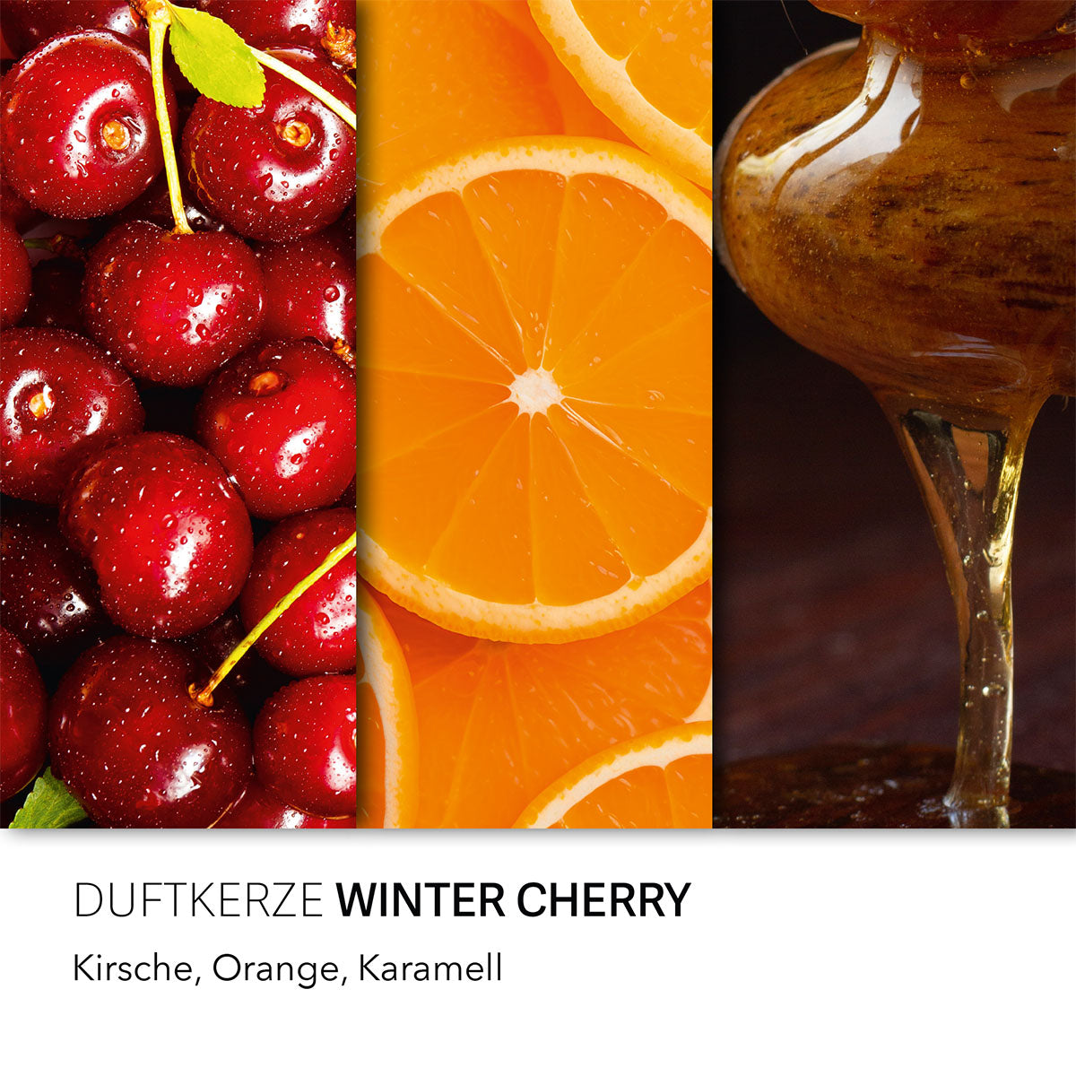 Haribo Duftkerze ‚Winter Cherry‘ – offizielle Lizenzkerze mit den Duftnoten: Kirsche, Orange & Karamell. Winterliches Wohnaccessoire und besonderes Weihnachtsgeschenk.