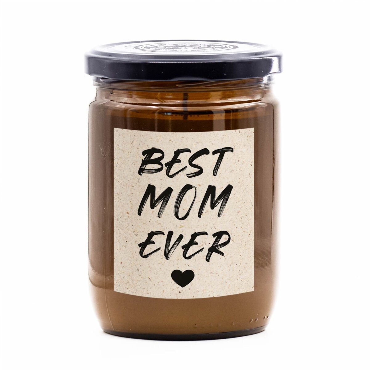 Handgemachte vegane mad candle Duftkerze (360g) im braunen Glas – mit frischem Zitronen-Lavendel-Duft und Aufdruck ‚Best Mom ever‘. Perfekt zum Muttertag oder um der Mama Danke zu sagen.
