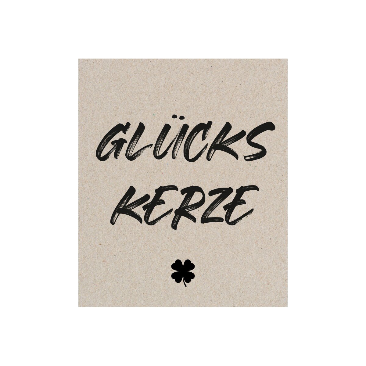 Detailaufnahme des hochwertigen Etiketts der ‚Glückskerze‘ von mad candle – künstlerisches Design mit dekorativer Typografie. Vegane Duftkerze aus Sojawachs als Glücksbringer.