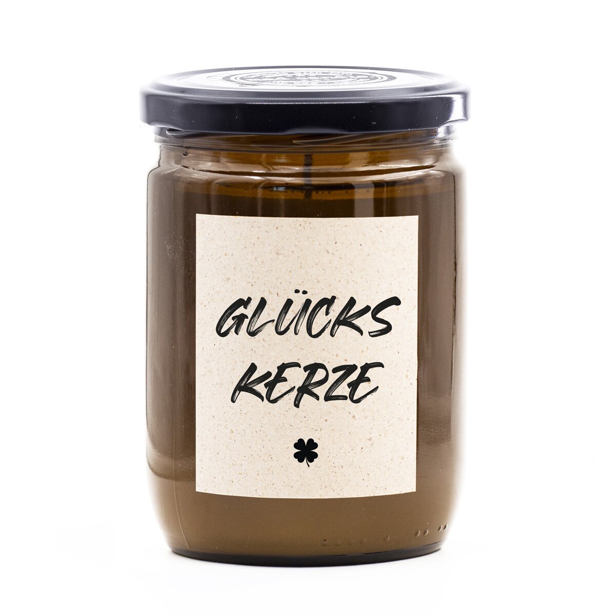 Handgemachte vegane mad candle Duftkerze (360g) im braunen Glas – mit frischem Zitronen-Lavendel-Duft und Aufdruck ‚Glückskerze‘. Liebevolles Geschenk aus Sojawachs für Partner, Frau oder Freundin.