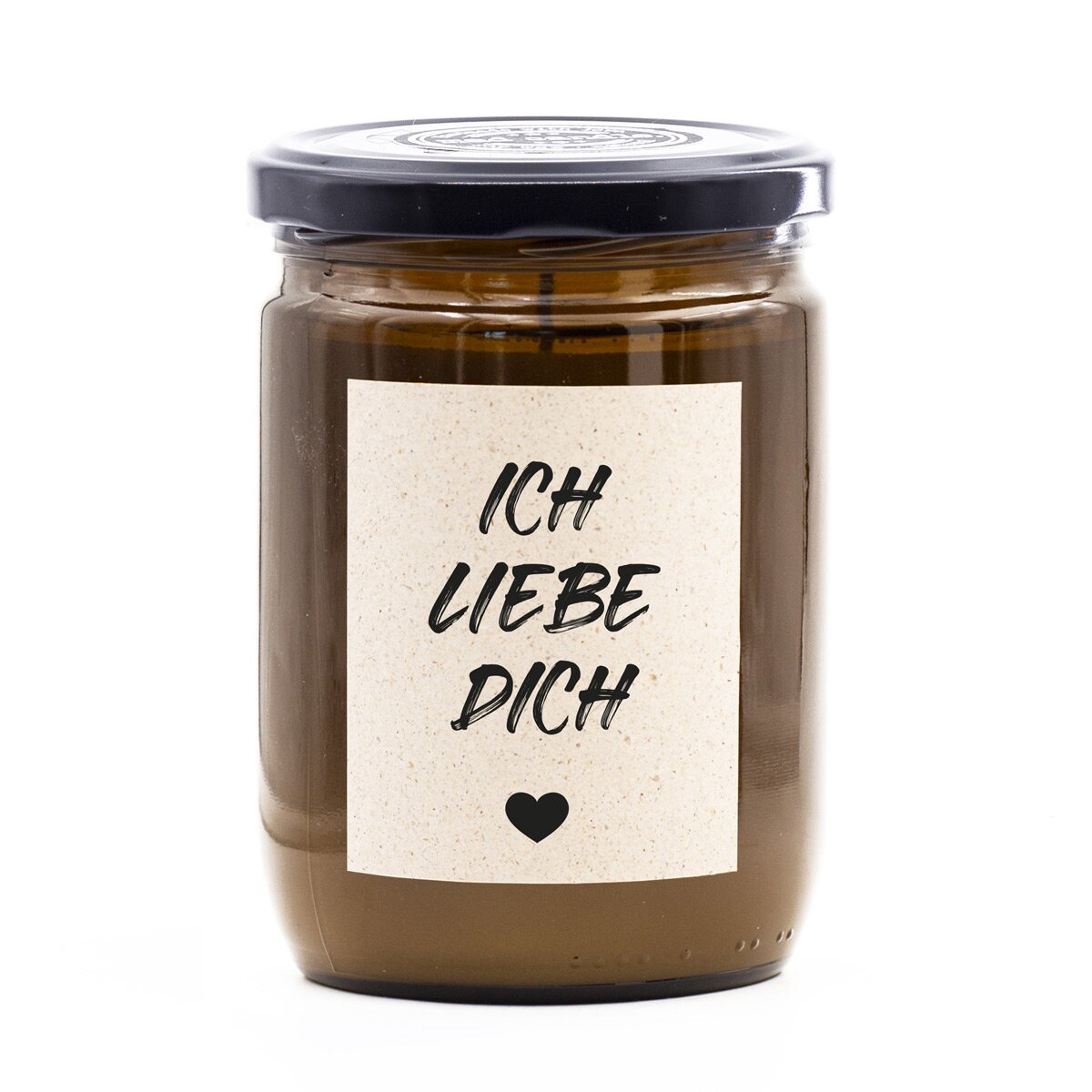 Handgemachte vegane mad candle Duftkerze (360g) im braunen Glas – mit frischem Zitronen-Lavendel-Duft und Aufdruck ‚Ich liebe dich‘. Romantisches Geschenk aus Sojawachs für Partner, Frau oder Freundin.