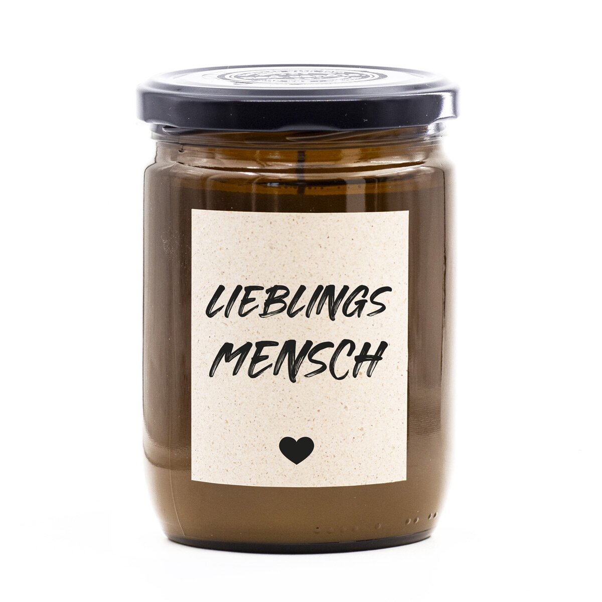 Handgemachte vegane mad candle Duftkerze (360g) im braunen Glas – mit frischem Zitronen-Lavendel-Duft und Aufdruck ‚Lieblingsmensch‘. Liebevolles Geschenk aus Sojawachs für Partner, Frau, Freundin oder Herzensmenschen!