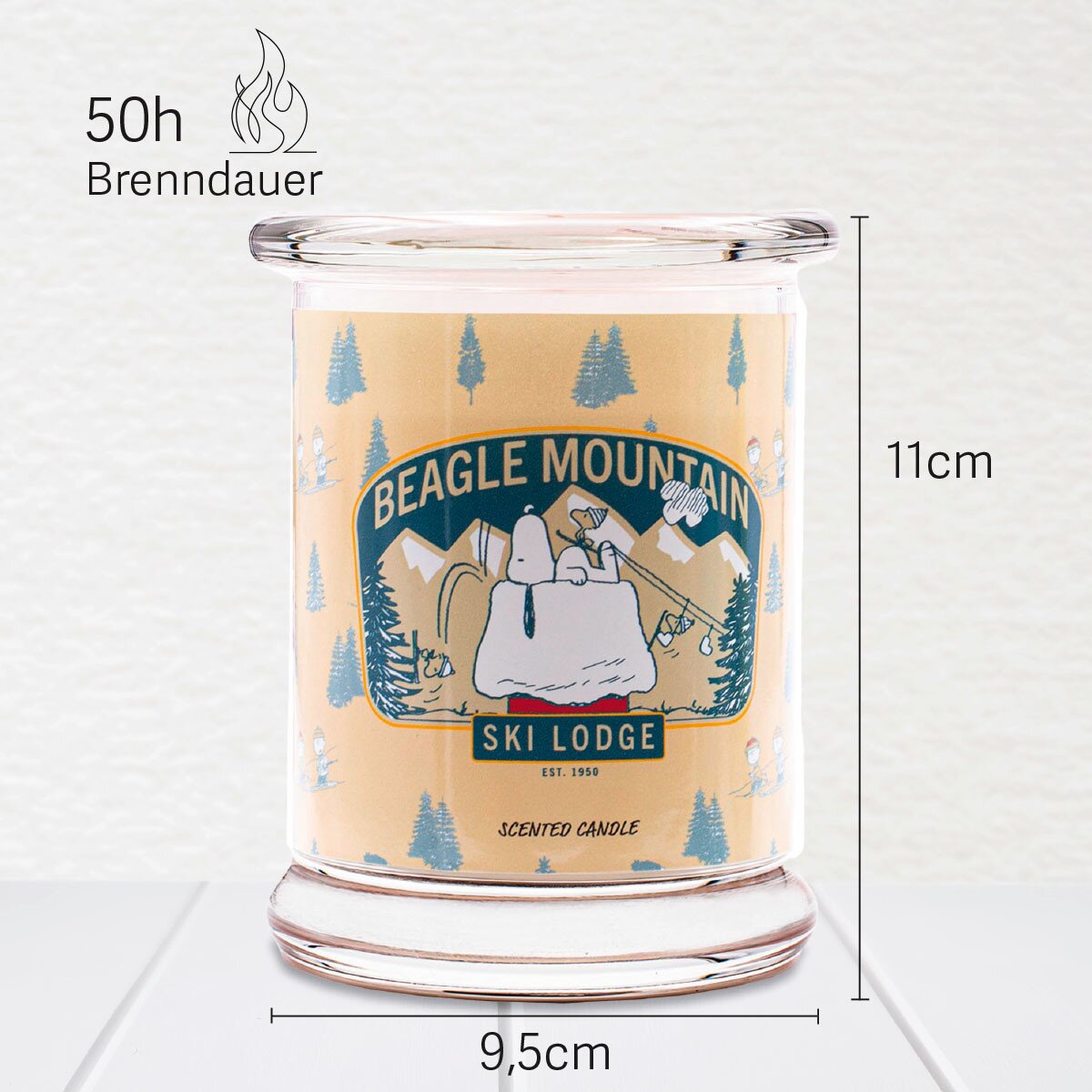 Peanuts Duftkerze ‚Beagle Mountain' (250g) im Glas - 11cm hoch, 9,5cm breit. Offizielle Lizenzkerze mit 50h Brenndauer, angenehmer Duft und liebevolles Peanuts-Design. Veganes Wohnaccessoire oder Geschenkidee.