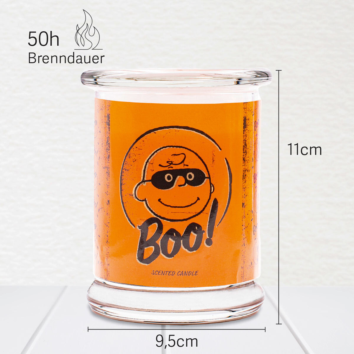 Peanuts Duftkerze ‚Boo' (250g) im Glas - 11cm hoch, 9,5cm breit. Offizielle Lizenzkerze mit 50h Brenndauer, angenehmer Duft und liebevolles Peanuts-Design. Veganes Wohnaccessoire oder Geschenkidee.