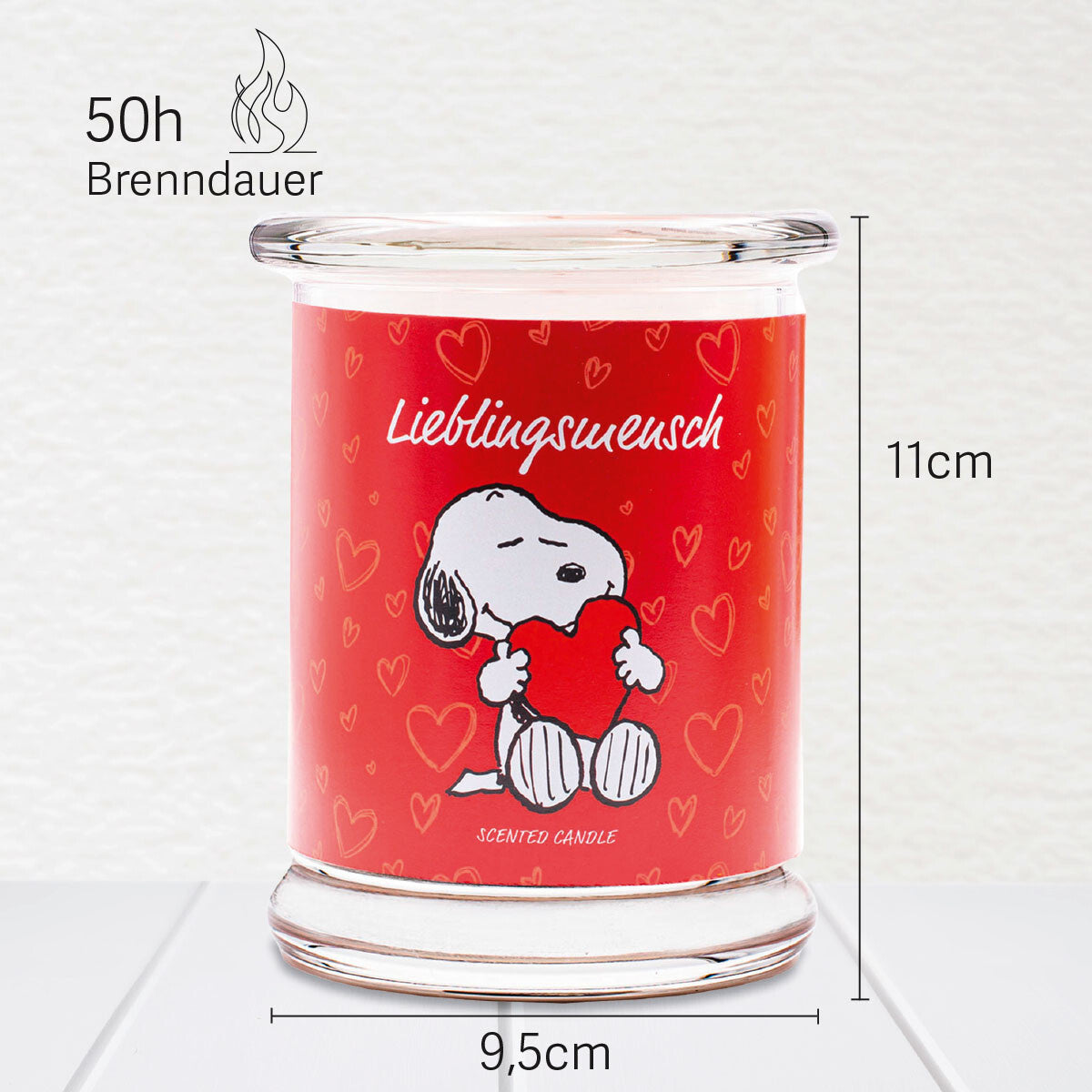 Peanuts Duftkerze ‚Lieblingsmensch' (250g) im Glas - 11cm hoch, 9,5cm breit. Offizielle Lizenzkerze mit 50h Brenndauer, angenehmer Duft und liebevolles Peanuts-Design. Veganes Wohnaccessoire oder Geschenkidee.