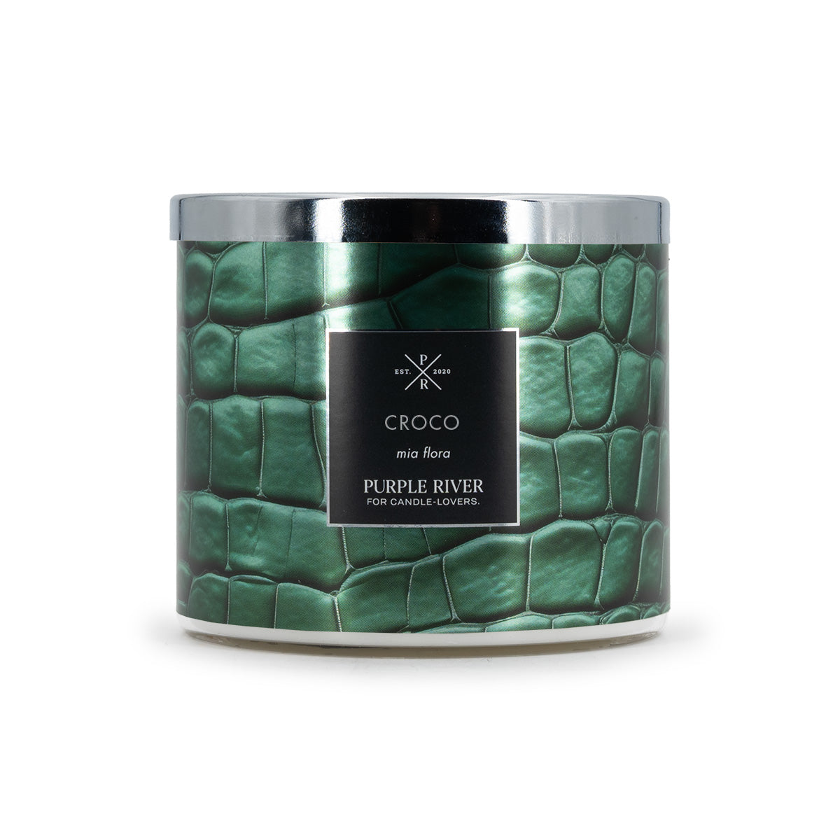 Purple River Krokodil-Duftkerze (400g): Stilvolle & dekorative Naturwachs-Kerze im Glas mit 60h Brenndauer.