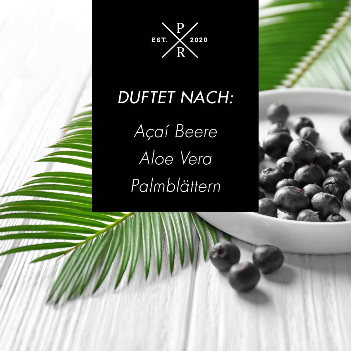Veganer Raumduft mit Duftstäbchen von Purple River mit natürlichen Duftnoten Acai, Aloe Vera & Palmenblätter. Premium-Wellness-Duft für entspannte Momente, stilvolle Wohndeko & hochwertige Geschenkideen. Made in Germany.