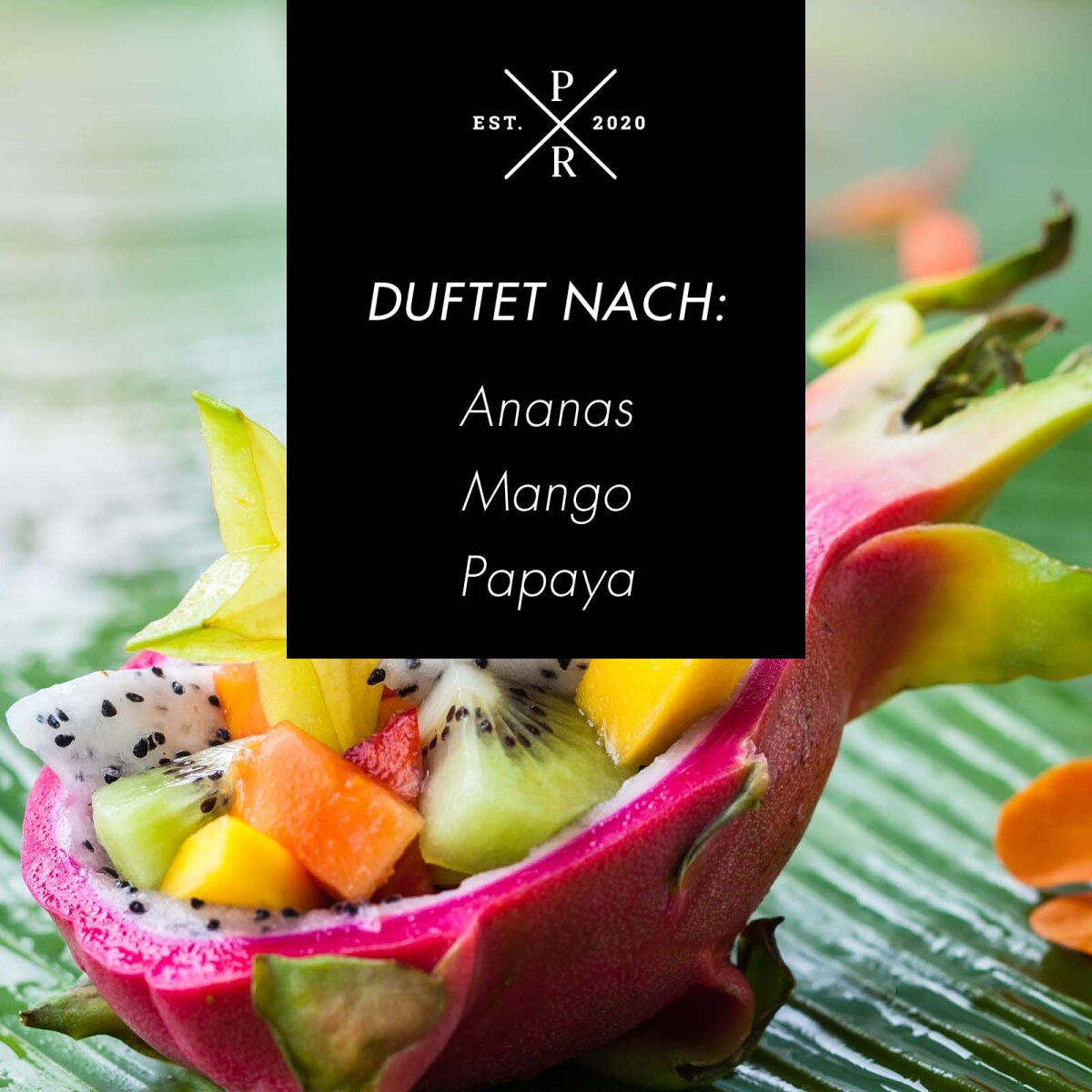 Veganer Raumduft von Purple River mit natürlichen Duftnoten Ananas, Mango & Papaya. Premium-Wellness-Duft für entspannte Momente, stilvolle Wohndeko & hochwertige Geschenkideen. Made in Germany.