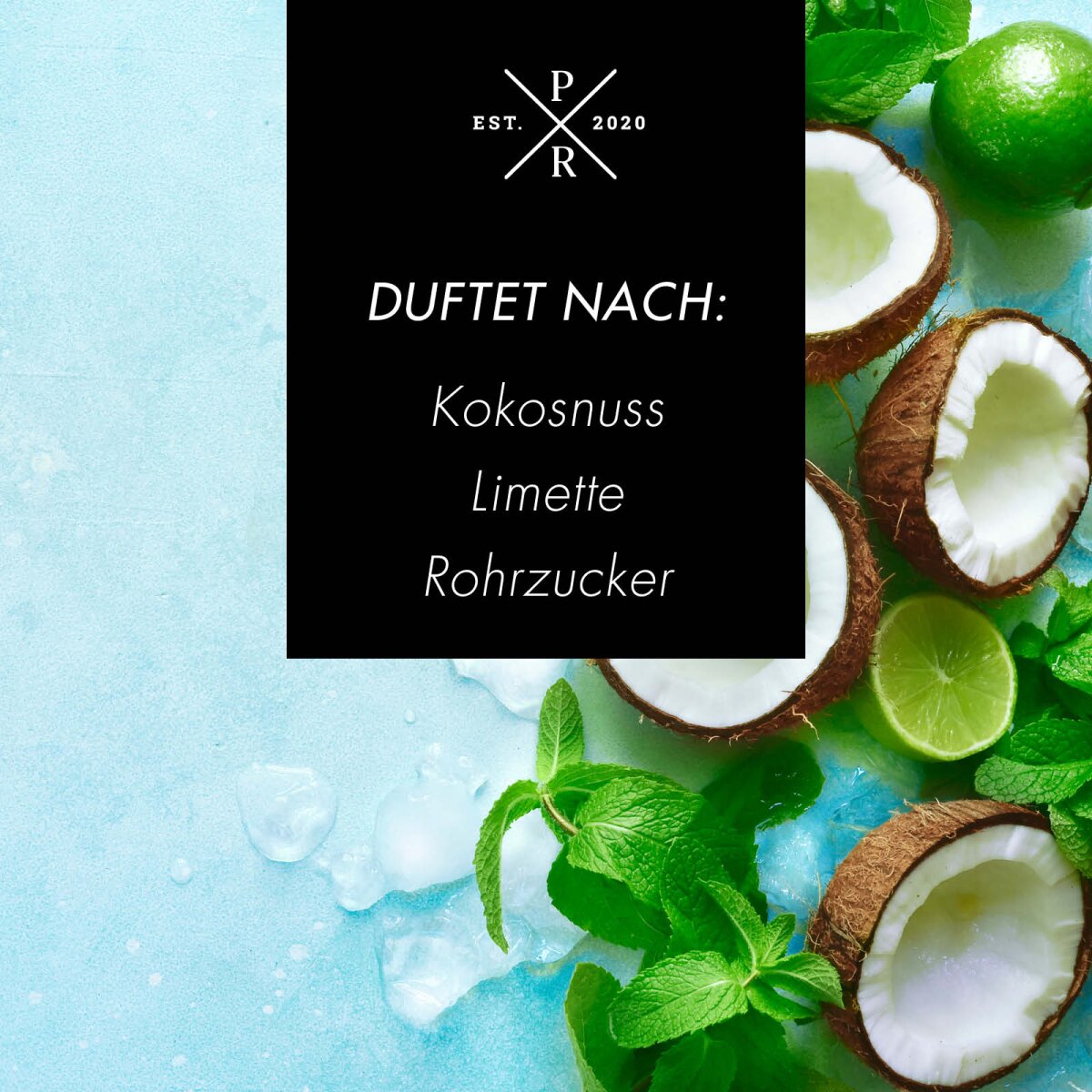 Veganer Raumduft mit Duftstäbchen von Purple River mit natürlichen Duftnoten Kokosnuss, Limette & Rohrzucker. Premium-Wellness-Duft für entspannte Momente, stilvolle Wohndeko & hochwertige Geschenkideen. Made in Germany.
