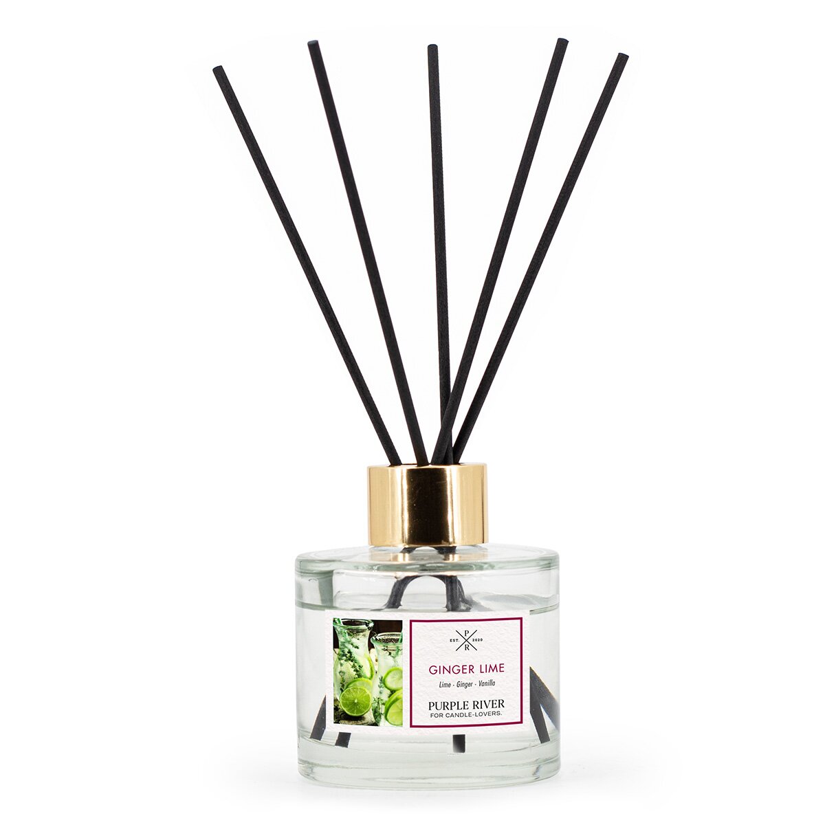 Hochwertiger Raumduft (100ml) mit Schilfstäbchen von Purple River mit einer langen Duftdauer von bis zu 6 Wochen. Die schwarzen Duftstäbchen und die goldene Kappe sind ideal als stilvolle Dekoration & luxuriöses Wellness-Geschenk. Gefertigt in Deutschland.