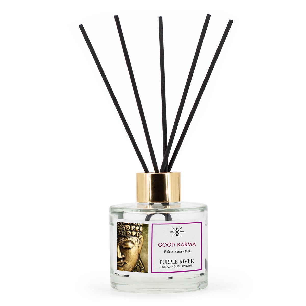 Hochwertiger Raumduft (100ml) mit Schilfstäbchen von Purple River mit einer langen Duftdauer von bis zu 6 Wochen. Die schwarzen Duftstäbchen und die goldene Kappe sind ideal als stilvolle Dekoration & luxuriöses Wellness-Geschenk. Gefertigt in Deutschland.