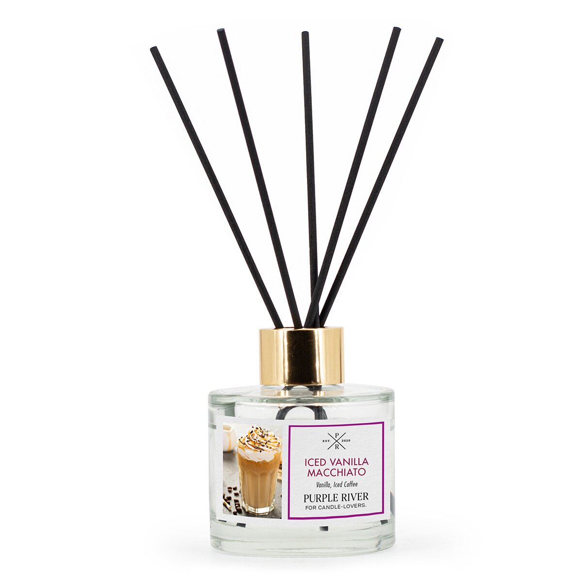 Hochwertiger Raumduft (100ml) mit Schilfstäbchen von Purple River mit einer langen Duftdauer von bis zu 6 Wochen. Die schwarzen Duftstäbchen und die goldene Kappe sind ideal als stilvolle Dekoration & luxuriöses Wellness-Geschenk. Gefertigt in Deutschland.
