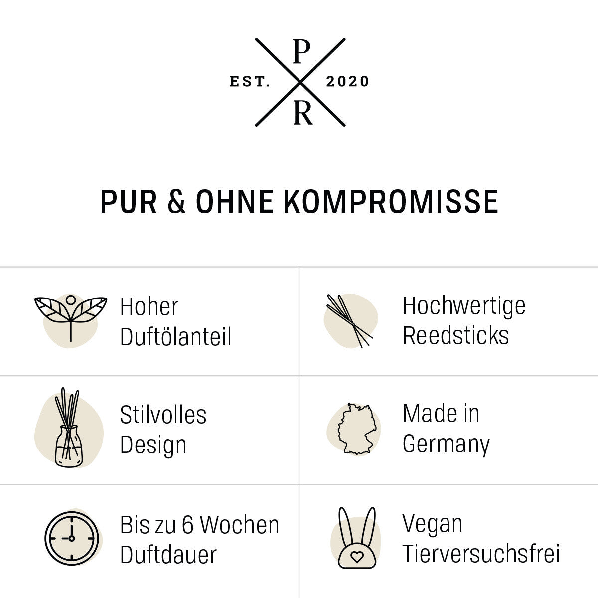 Vegane Premium-Duftstäbchen von Purple River – tierversuchsfrei & in Deutschland gefertigt. Mit hohem Duftölanteil, hochwertigen Reedsticks, sehr lange Duftdauer & nachhaltiger Verpackung. Ideal für Wellness-Atmosphäre, stilvolle Wohndeko oder hochwertige Geschenkideen.