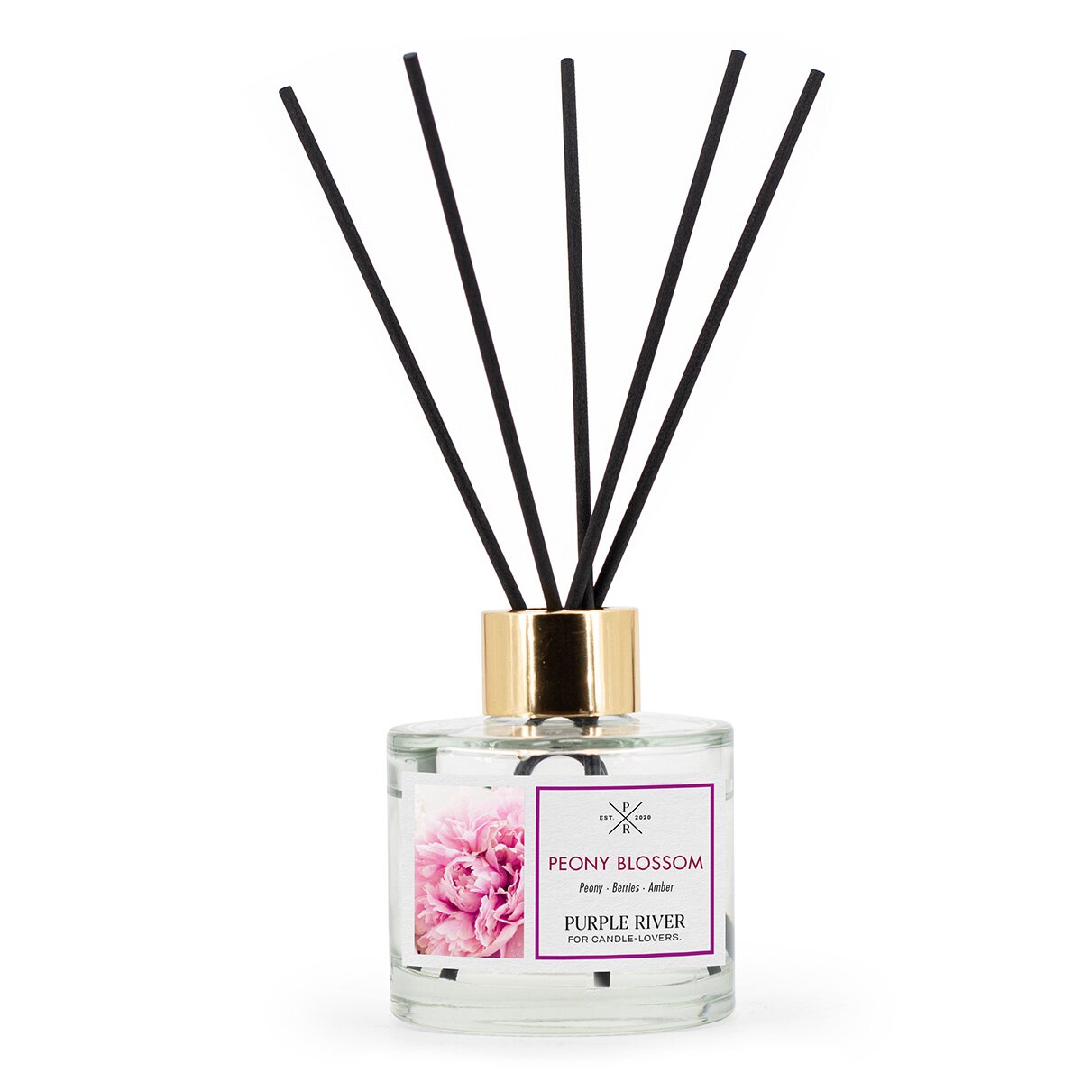 Hochwertiger Raumduft (100ml) mit Schilfstäbchen von Purple River mit einer langen Duftdauer von bis zu 6 Wochen. Die schwarzen Duftstäbchen und die goldene Kappe sind ideal als stilvolle Dekoration & luxuriöses Wellness-Geschenk. Gefertigt in Deutschland.