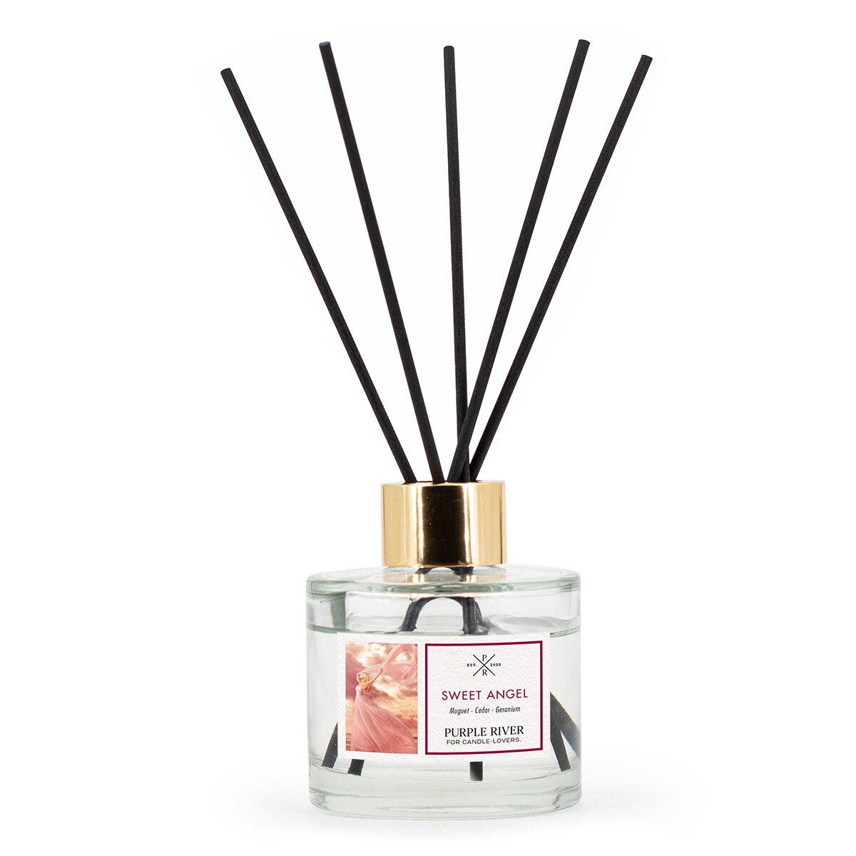 Hochwertiger Raumduft (100ml) mit Schilfstäbchen von Purple River mit einer langen Duftdauer von bis zu 6 Wochen. Die schwarzen Duftstäbchen und die goldene Kappe sind ideal als stilvolle Dekoration & luxuriöses Wellness-Geschenk. Gefertigt in Deutschland.