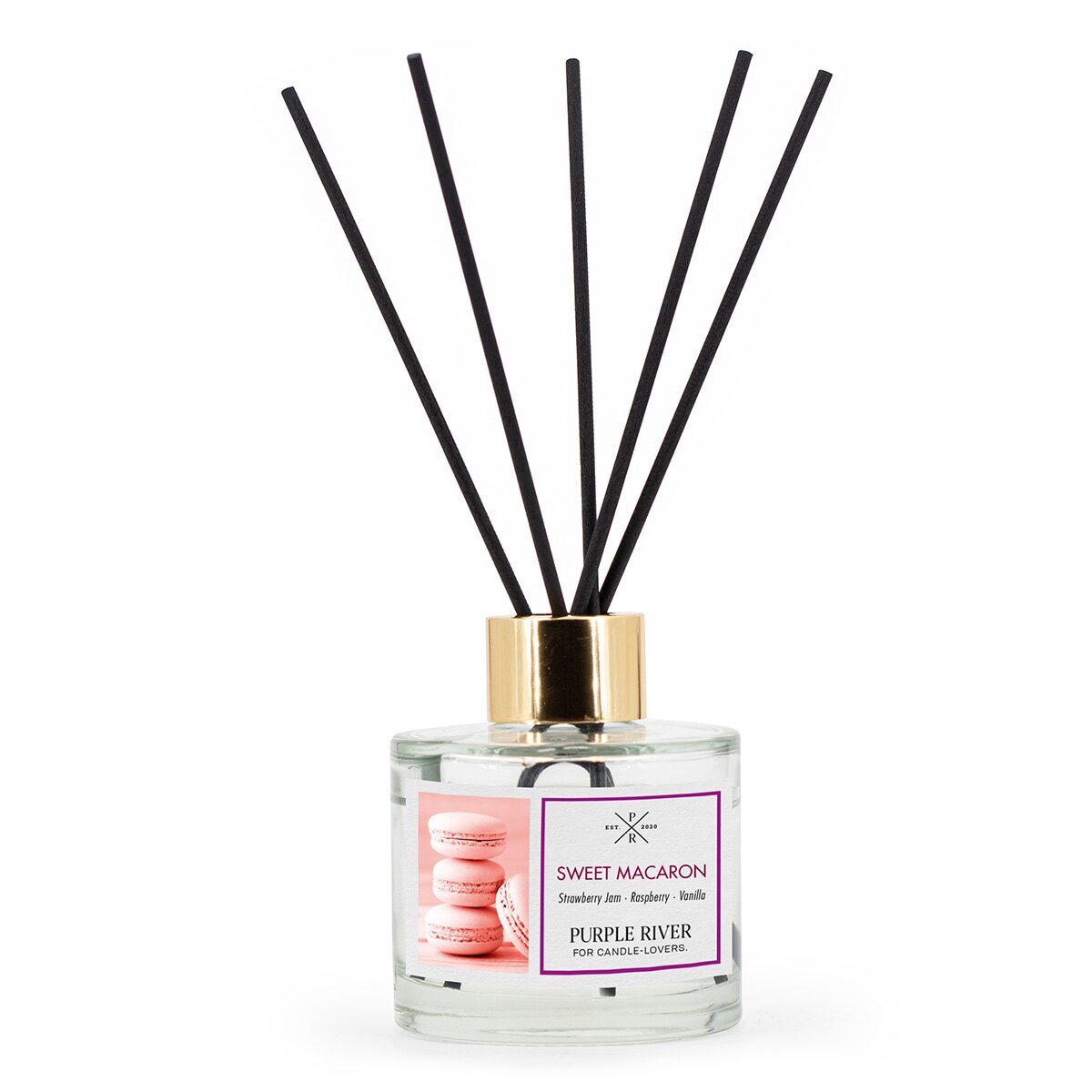 Hochwertiger Raumduft (100ml) mit Schilfstäbchen von Purple River mit einer langen Duftdauer von bis zu 6 Wochen. Die schwarzen Duftstäbchen und die goldene Kappe sind ideal als stilvolle Dekoration & luxuriöses Wellness-Geschenk. Gefertigt in Deutschland.