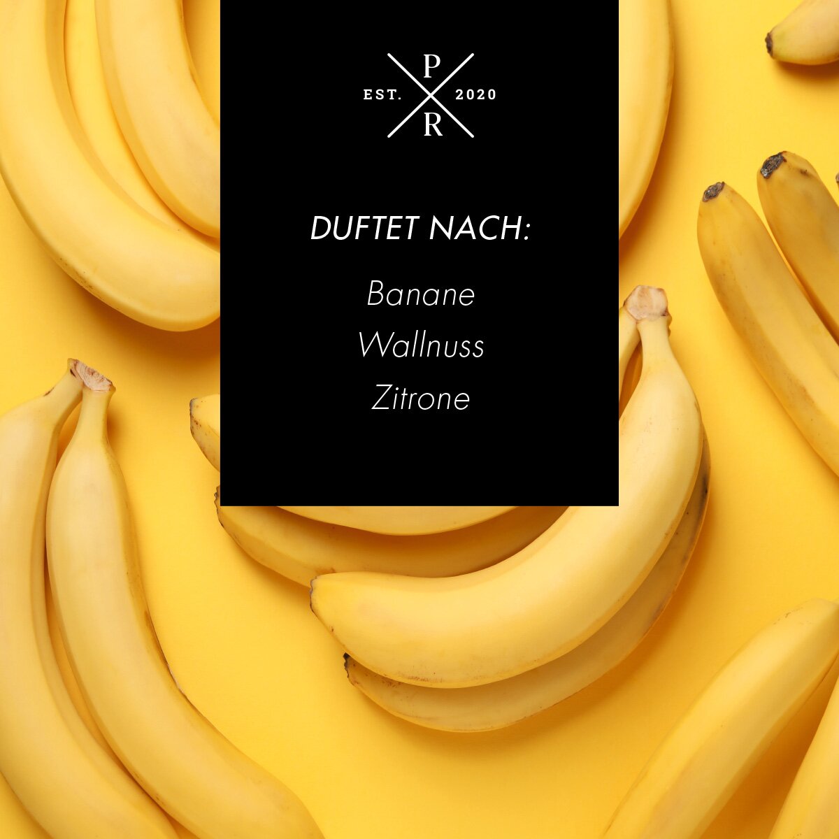 Vegane Sojawachs-Duftkerze von Purple River mit natürlichen Duftnoten Banane, Walnuss & Zitrone. Premium-Wellness-Kerze für entspannte Momente, stilvolle Wohndeko & hochwertige Geschenkideen. Made in Germany.