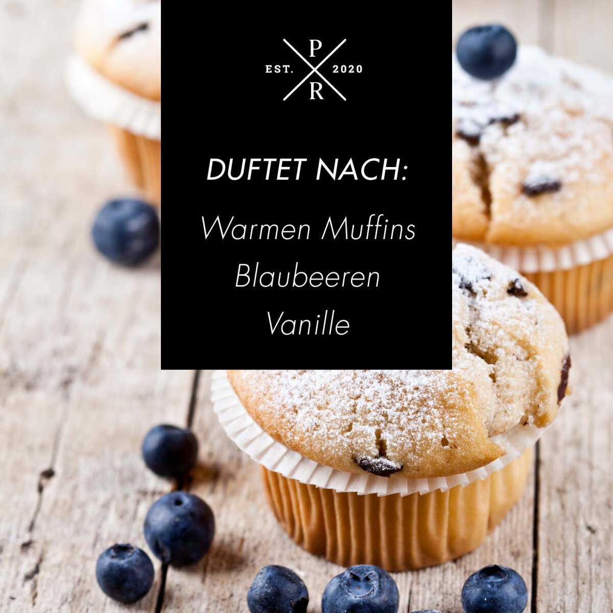 Vegane Sojawachs-Duftkerze von Purple River mit natürlichen Duftnoten Muffins, Blaubeeren & Vanille. Premium-Wellness-Kerze für entspannte Momente, stilvolle Wohndeko & hochwertige Geschenkideen. Made in Germany.