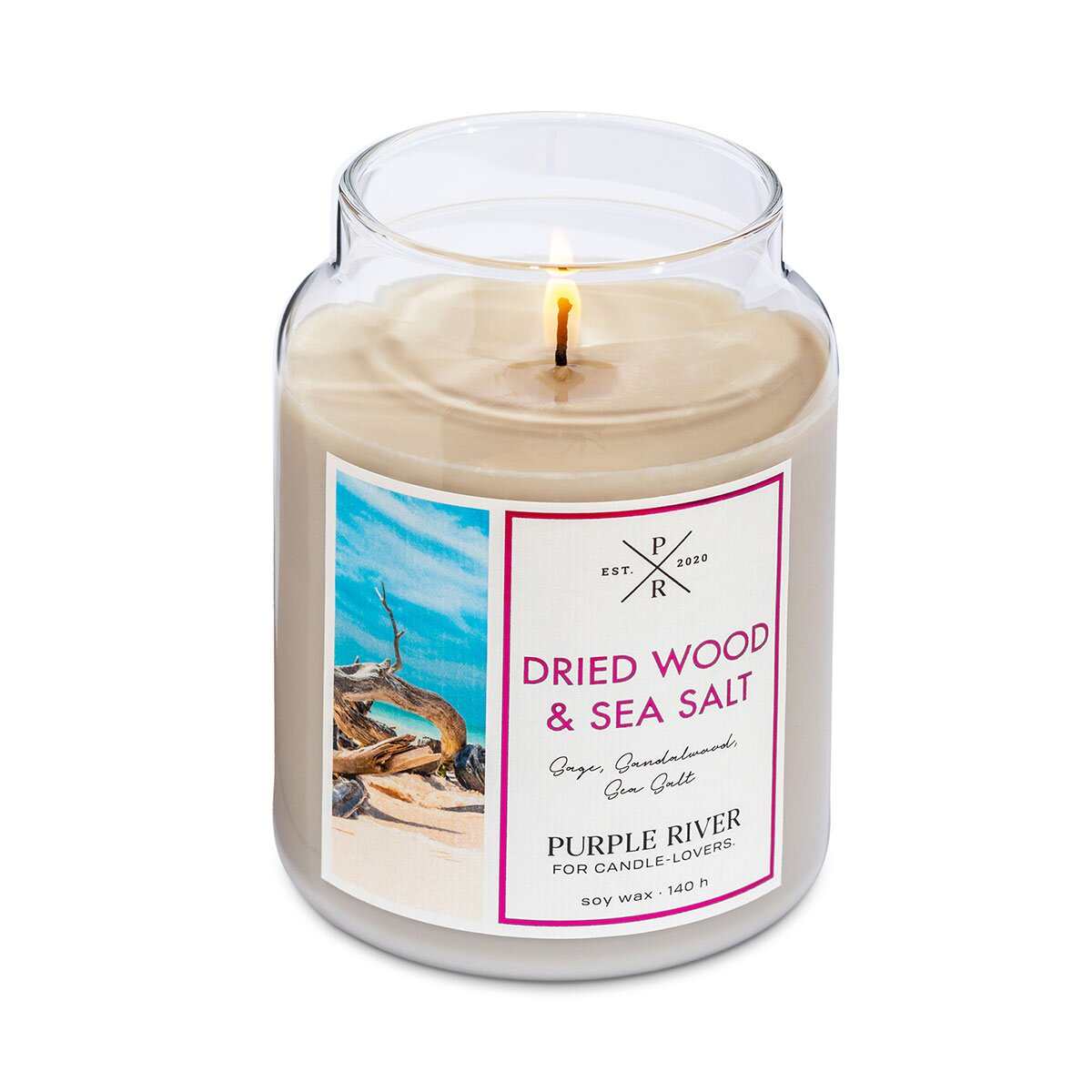 Hochwertige Sojawachs-Duftkerze (623g) von Purple River mit extralanger 140h-Brenndauer. Die große vegane Duftkerze im Glas brennt & ist ohne Glasdeckel. Gefertigt in Deutschland.