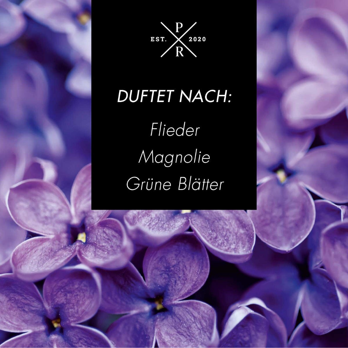 Vegane Sojawachs-Duftkerze von Purple River mit natürlichen Duftnoten Flieder, Magnolie & Blätter. Premium-Wellness-Kerze für entspannte Momente, stilvolle Wohndeko & hochwertige Geschenkideen. Made in Germany.