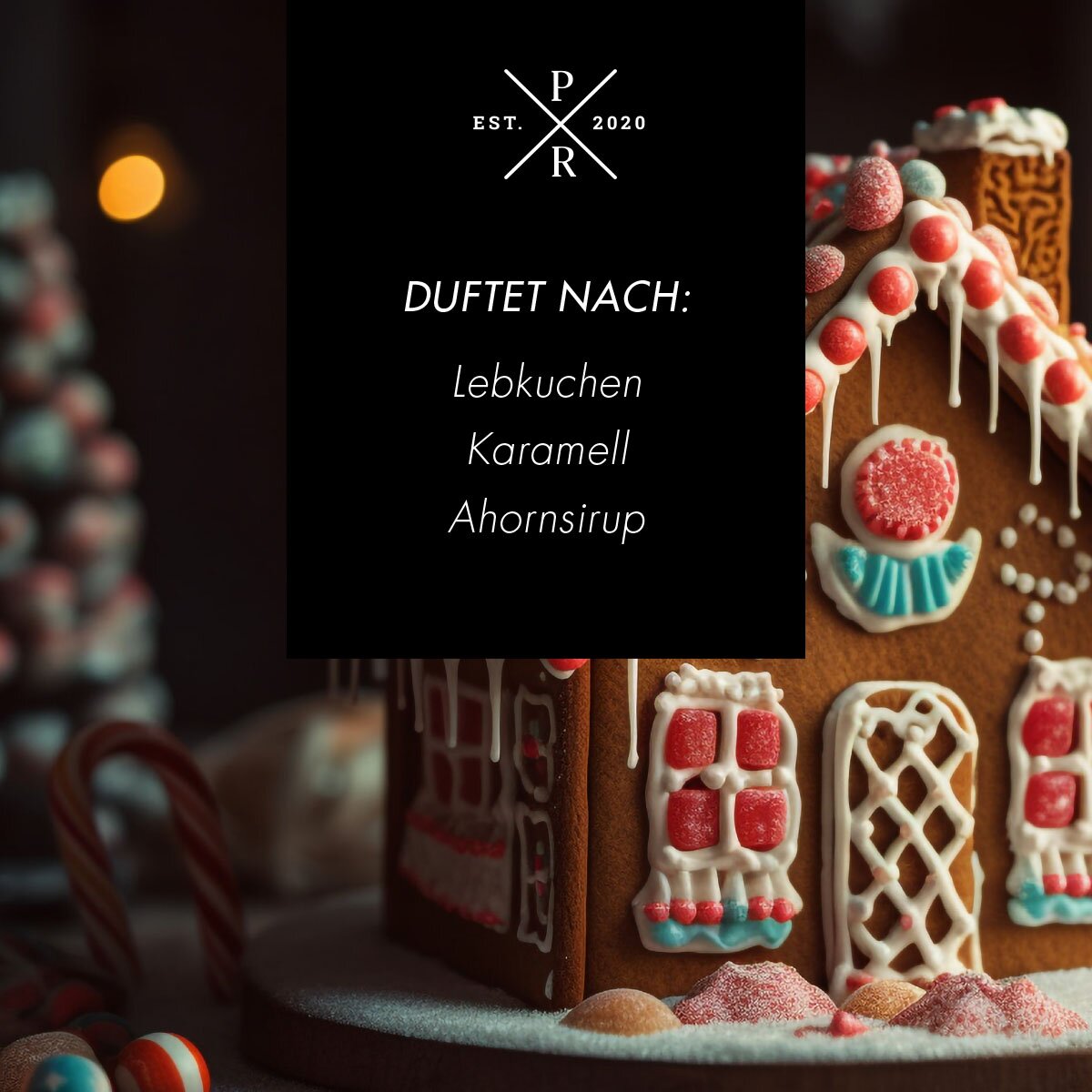 Vegane Sojawachs-Duftkerze von Purple River mit Holzdocht und natürlichen Duftnoten Lebkuchen, Karamell & Ahornsirup. Premium-Weihnachts-Kerze für entspannte Momente, stilvolle Weihnachtsdekoration & hochwertiges Weihnachtsgeschenk. Made in Germany.