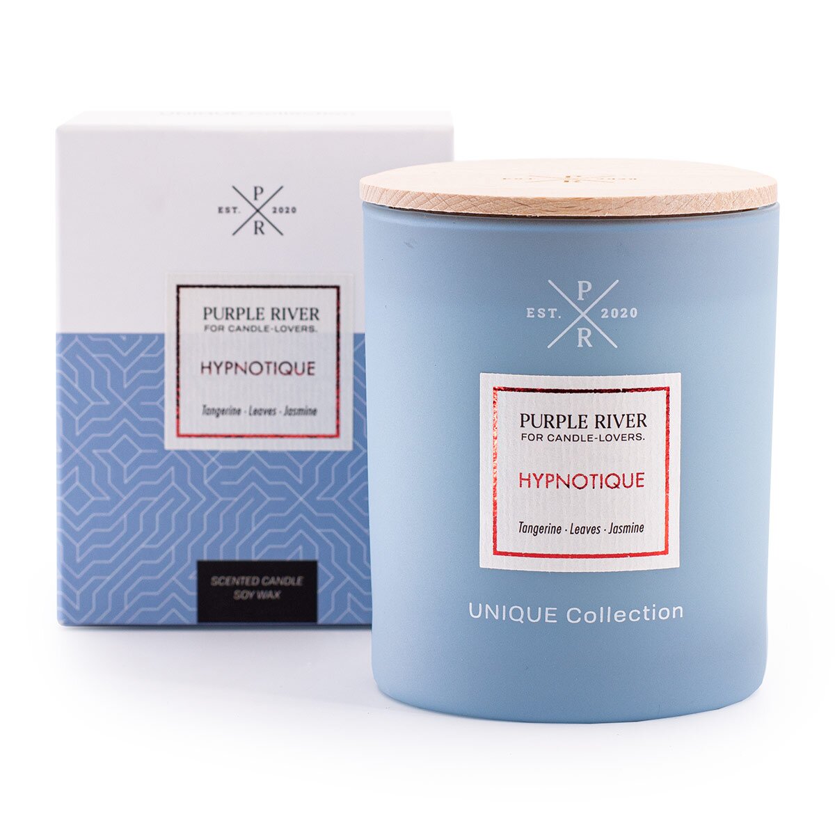 Hochwertige Sojawachs-Duftkerze (220g) von Purple River mit Holzdocht. Lange 50h-Brenndauer. Die vegane Duftkerze im Glas und mit Verpackung hat weißes Wachs. Ist ideal als stilvolle Dekoration & luxuriöses Wellness-Geschenk. Gefertigt in Deutschland.