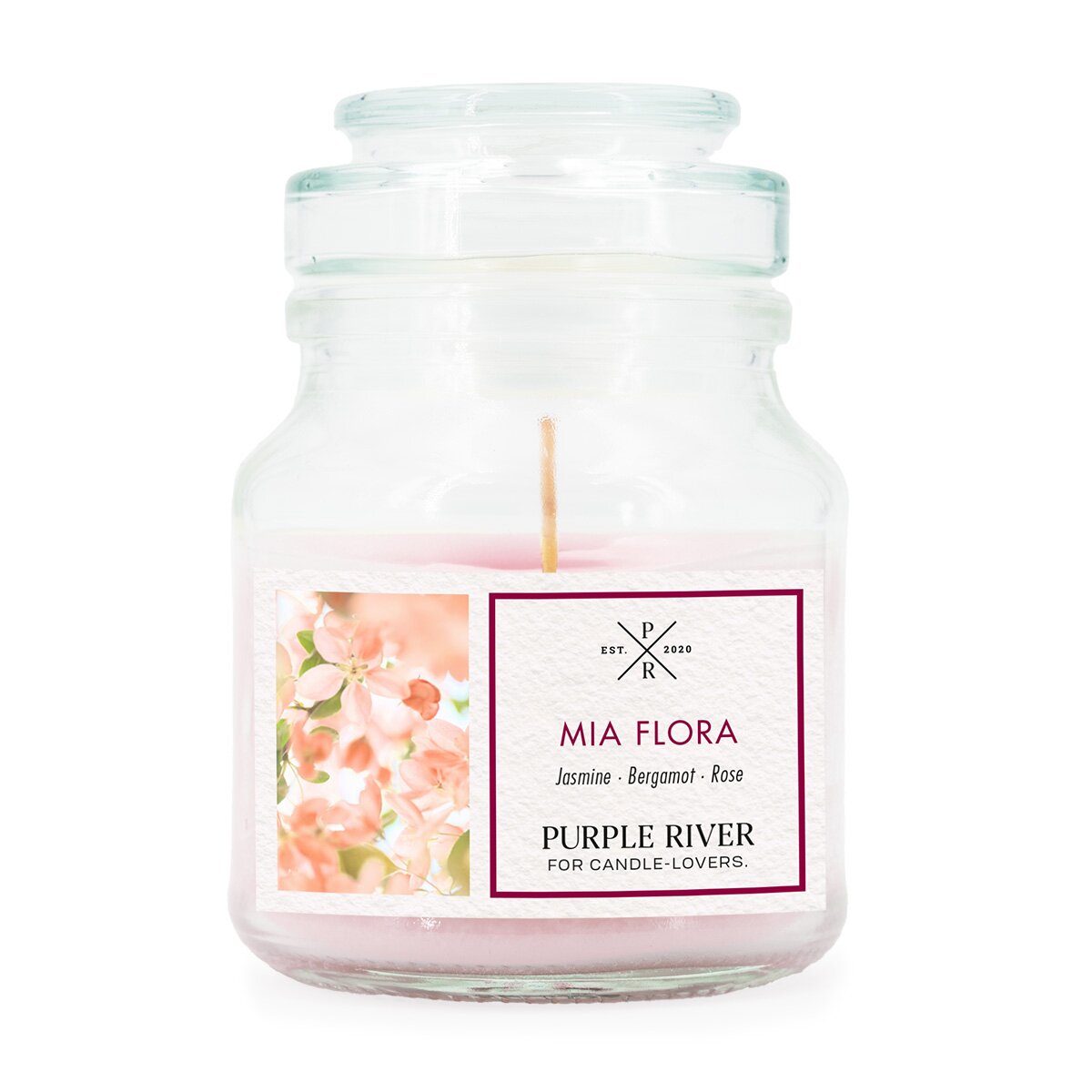 Hochwertige Sojawachskerze (113g) von Purple River mit langer 40h-Brenndauer. Die kleine vegane Duftkerze im Glas mit rosa Wachs ist ideal als exklusives Geschenk oder stilvolle Wohndeko. Hergestellt in Deutschland.