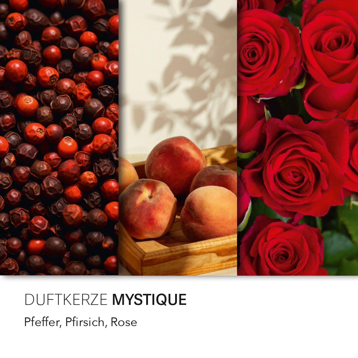 Vegane Sojawachs-Duftkerze von Purple River mit Holzdocht und natürlichen Duftnoten Pfeffer, Pfirsich & Rose. Premium-Wellness-Kerze für entspannte Momente, stilvolle Wohndeko & hochwertige Geschenkideen. Made in Germany.