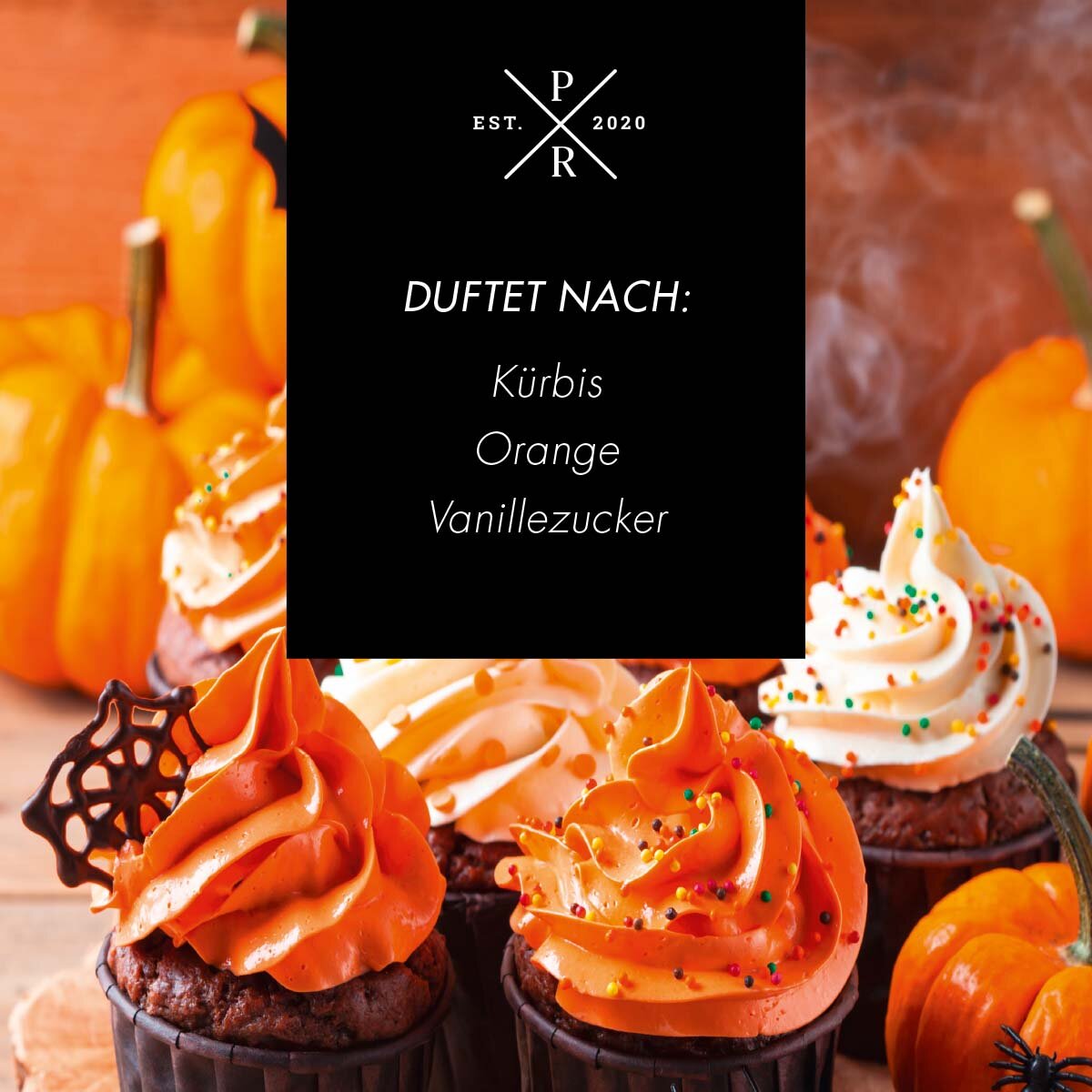 Vegane Sojawachs-Duftkerze von Purple River mit natürlichen Duftnoten Kürbis, Orange & Vanillezucker. Premium-Herbst-Kerze für entspannte Momente, stilvolle Wohndeko & hochwertige Geschenkideen. Made in Germany.