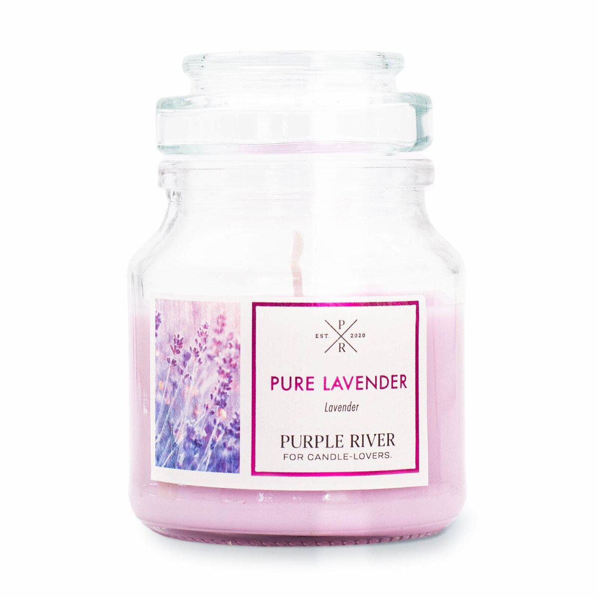 Hochwertige Sojawachskerze (113g) von Purple River mit langer 40h-Brenndauer. Die kleine vegane Duftkerze im Glas mit rosa Wachs ist ideal als exklusives Geschenk oder stilvolle Wohndeko. Hergestellt in Deutschland.