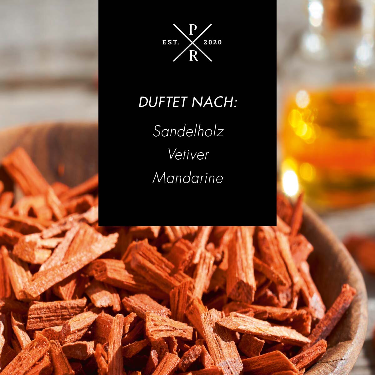 Vegane Sojawachs-Duftkerze von Purple River mit natürlichen Duftnoten Sandelholz, Vetiver & Mandarine. Premium-Wellness-Kerze für entspannte Momente, stilvolle Wohndeko & hochwertige Geschenkideen. Made in Germany.