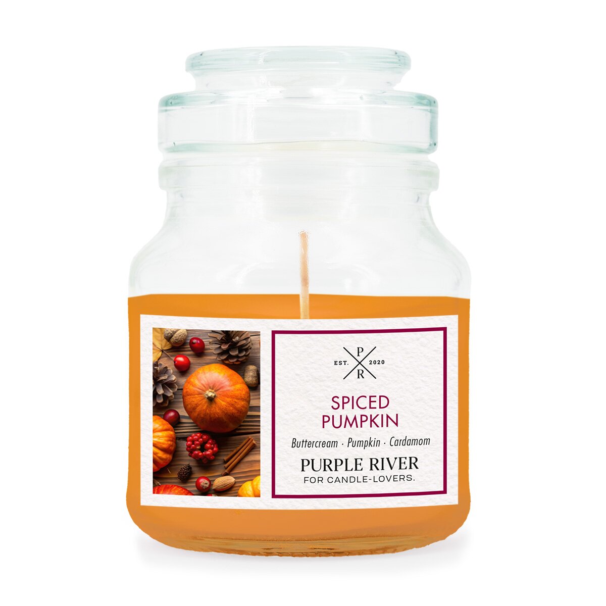 Hochwertige Sojawachskerze (113g) von Purple River mit langer 40h-Brenndauer. Die kleine vegane Duftkerze im Glas mit orangenem Wachs ist ideal als exklusives Geschenk oder stilvolle Herbstdeko. Hergestellt in Deutschland.